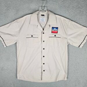 David Carey Button Up Men L Tan Mopar Patch Work Shirt Short Sleeve Mechanic